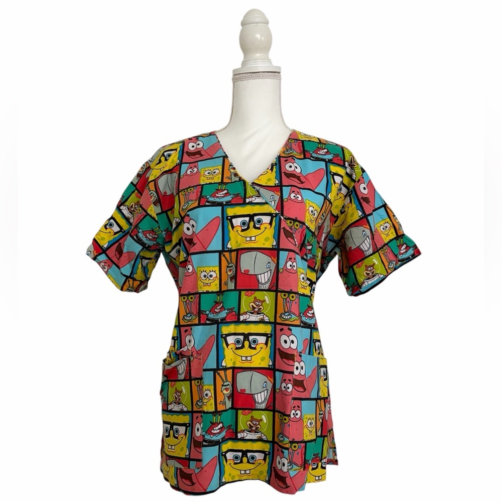 Nickelodeon Sponge Bob and Characters Nursing Medical Scrub Top Women’s Large